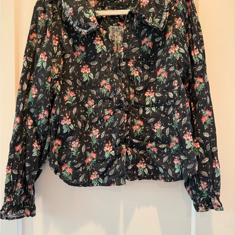 Anthropology Pilcro Black Floral Blouse size M